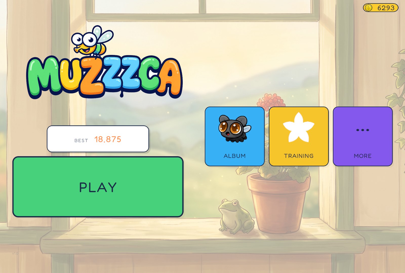 Muzzzca home screen with the big green play button