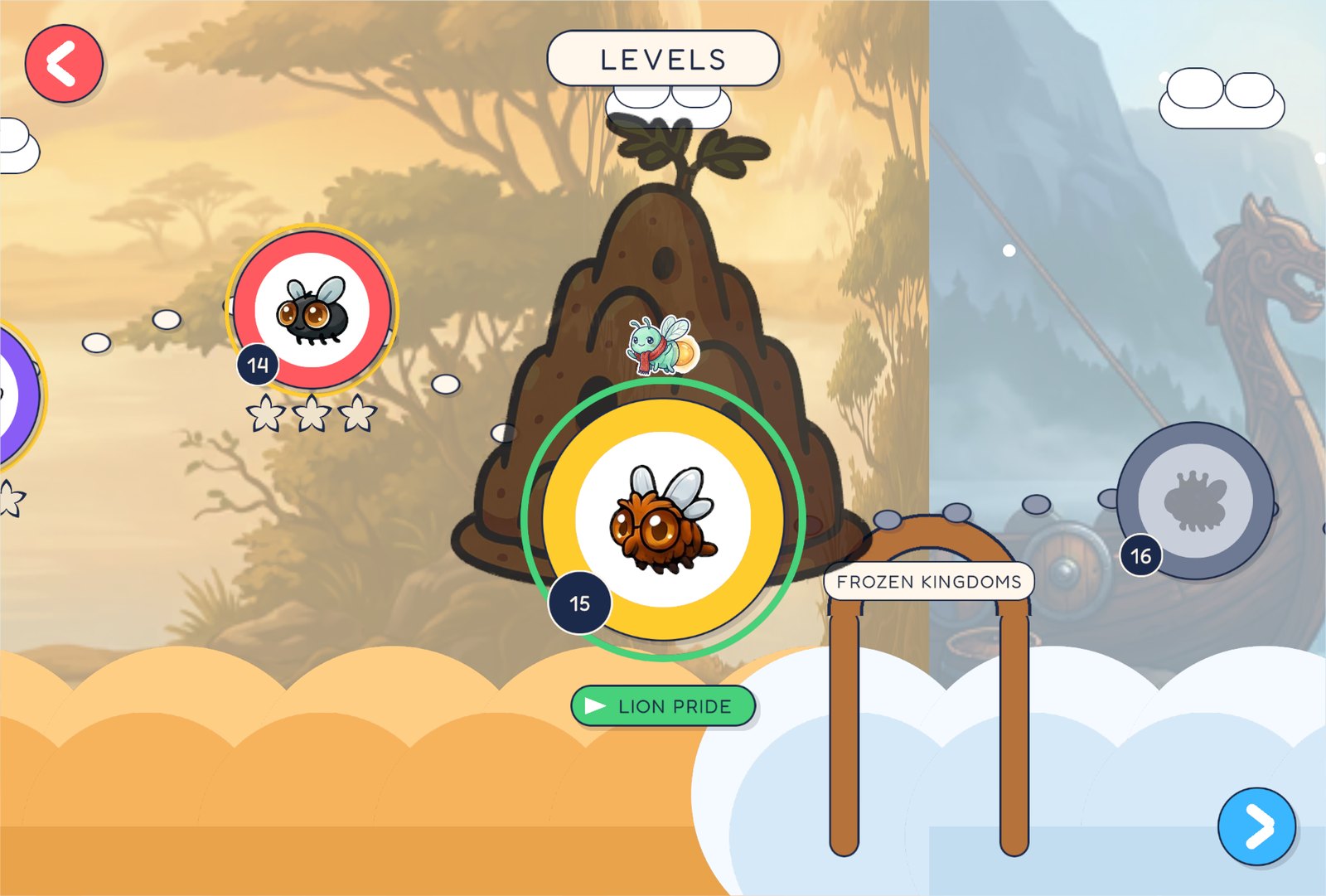 Muzzzca level path map with stepping stones and star ratings